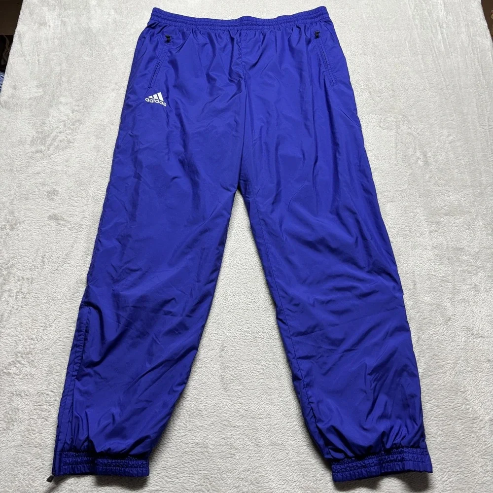 Vintage Adidas 90's Y2K Windbreaker Pants Purple Men's L Mesh Lined Ankle Zip